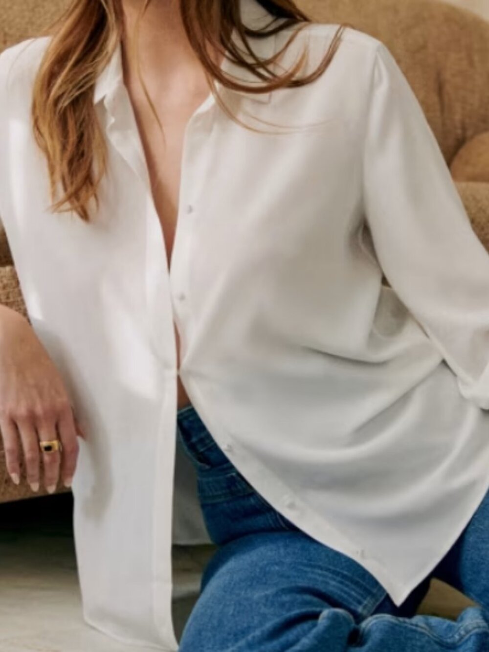 Sezane Ann button down silk shirt in Ecru size 46